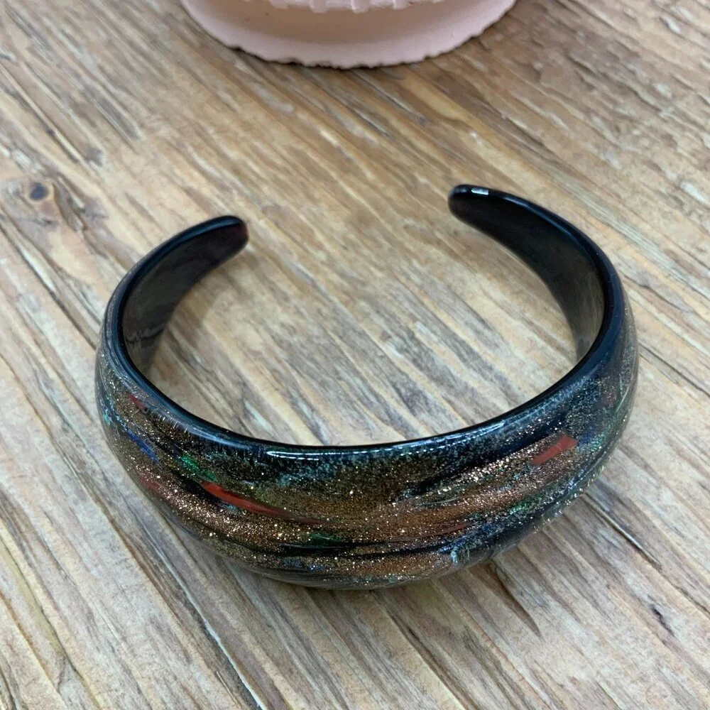 Pier 1 Art Glass Multi Colored Vintage Glass Cuff Style Bracelet